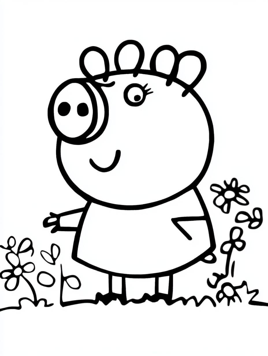 Coloriage Peppa Pig Jardin De Fleurs