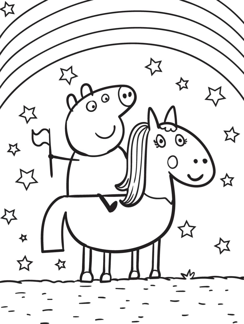 Coloriage Peppa Pig Montant Un Cheval