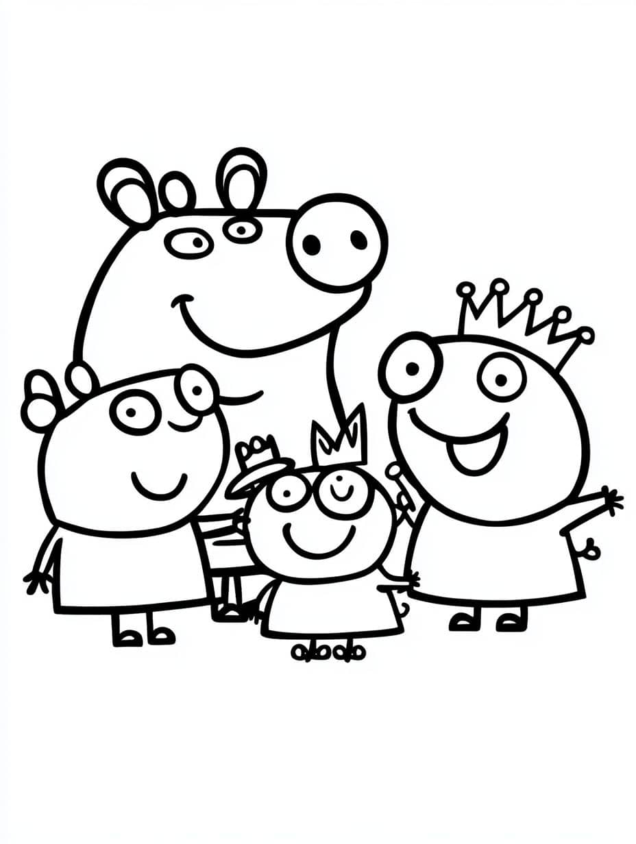 Coloriage Peppa Pig Quatre Personnages