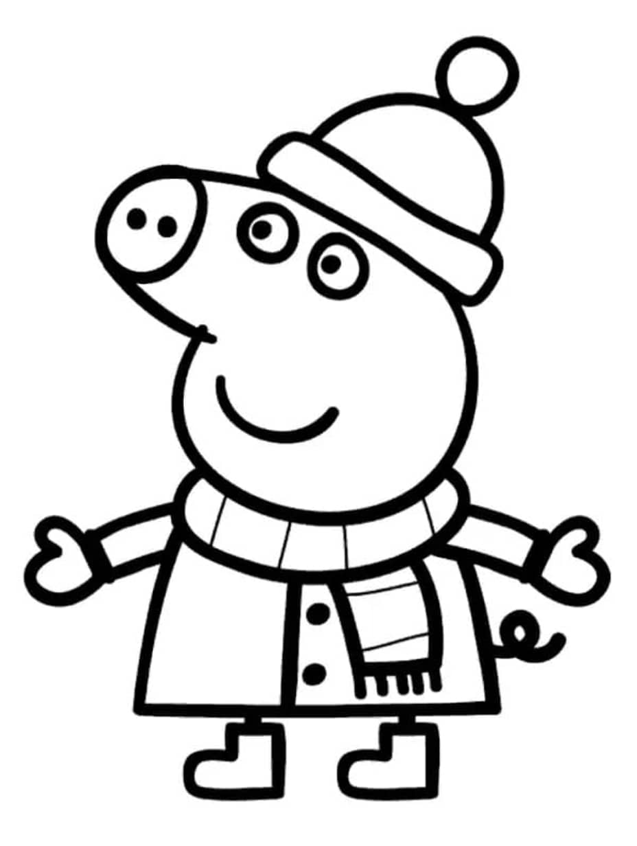 Coloriage Peppa Pig Rigolant Avec Un Chapeau