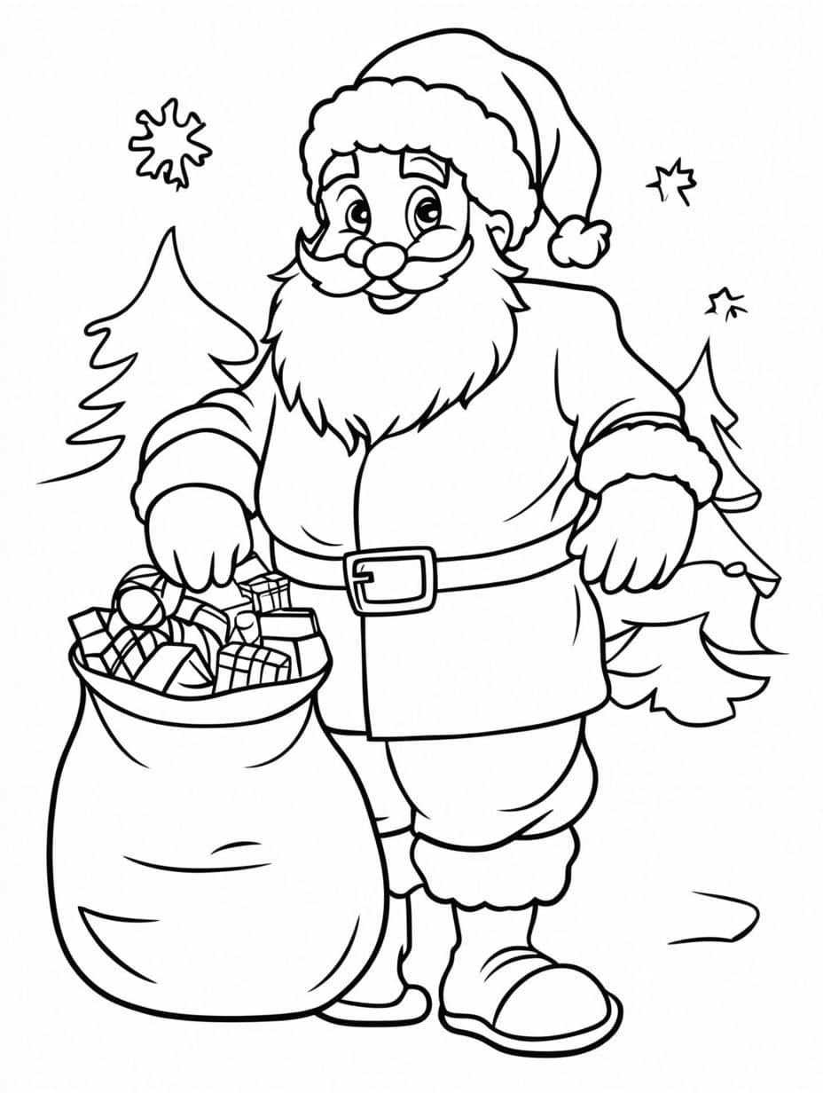 coloriage pere noel et cadeaux