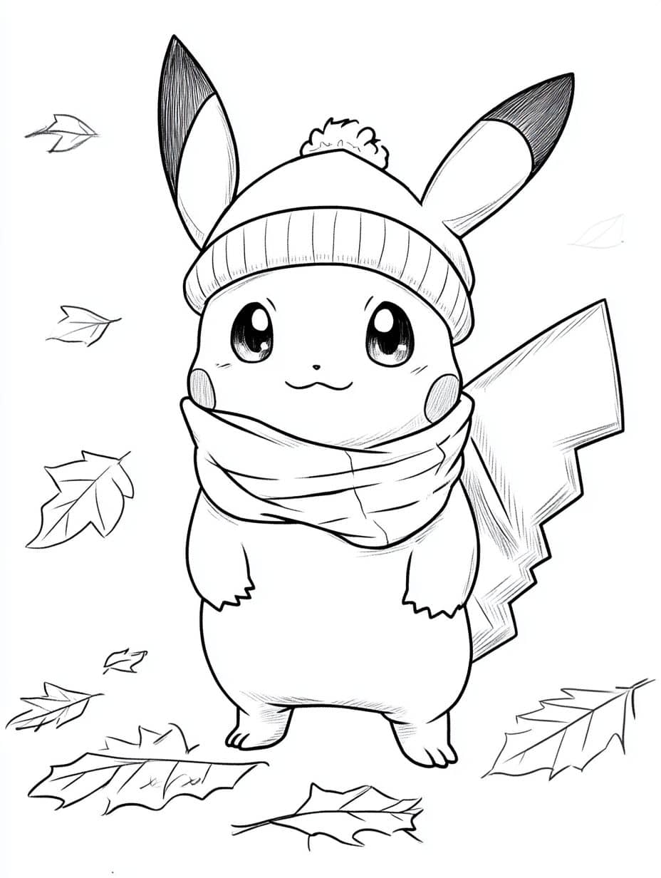 coloriage pikachu hiver pokemon