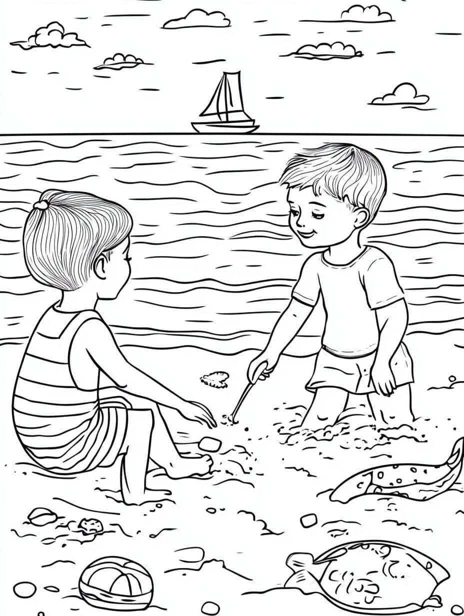 Coloriage Plage Chateau De Sable