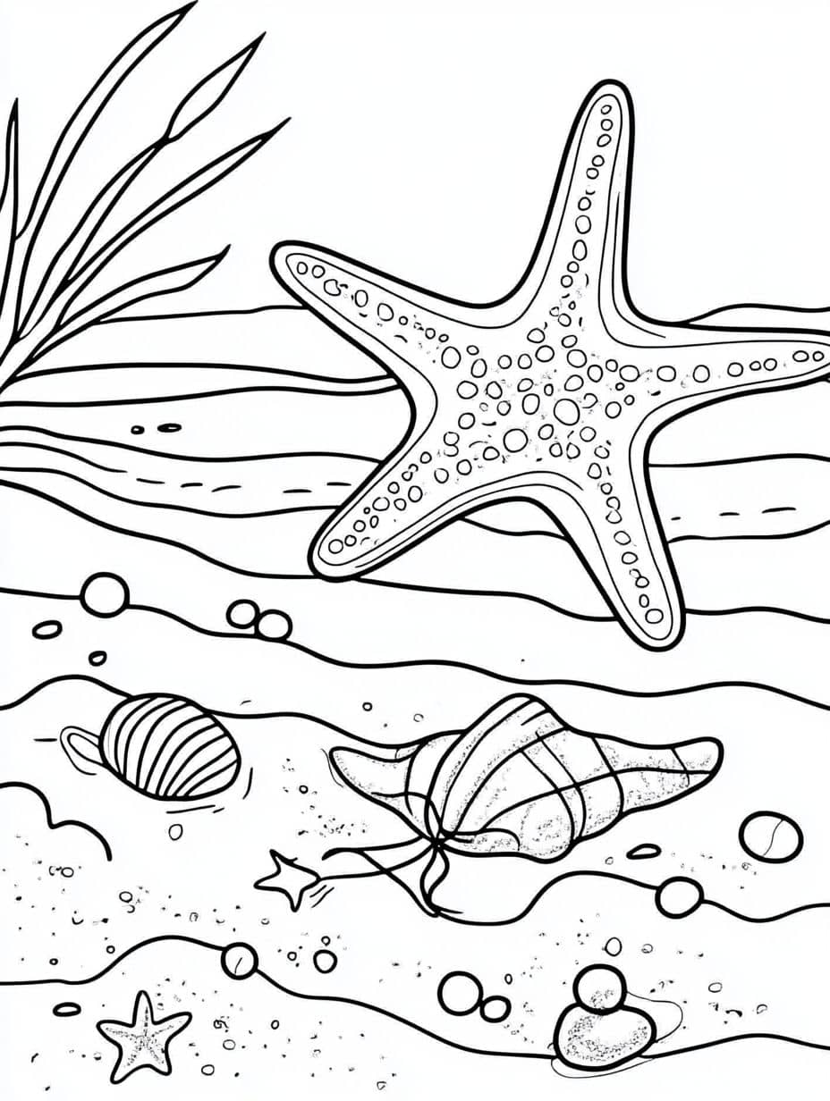 Coloriage Plage Etoile De Mer Yeux Fermes