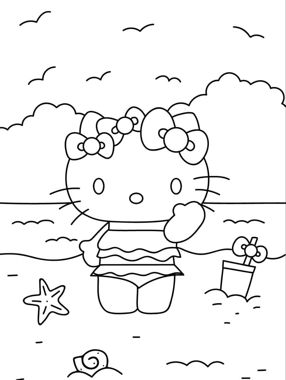 Coloriage Plage Hello Kitty