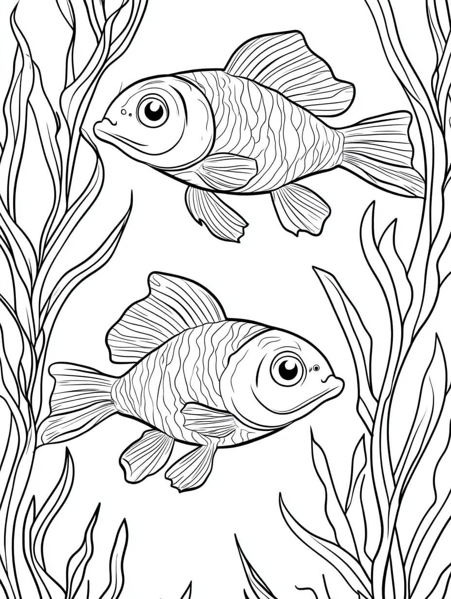 Coloriage Poisson Nager Avec Des Algues