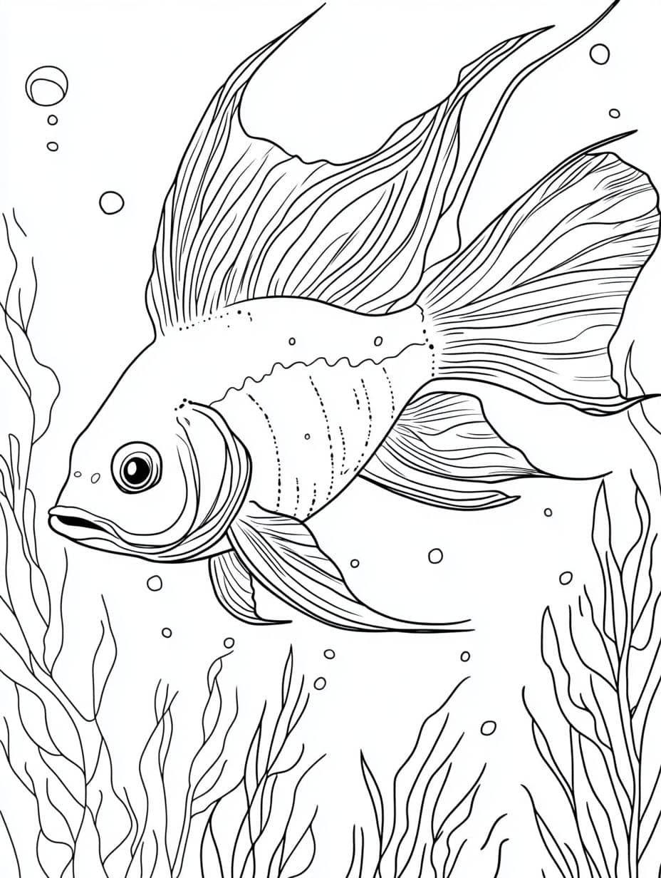 Coloriage Poisson Plongee Parmi Les Mousses