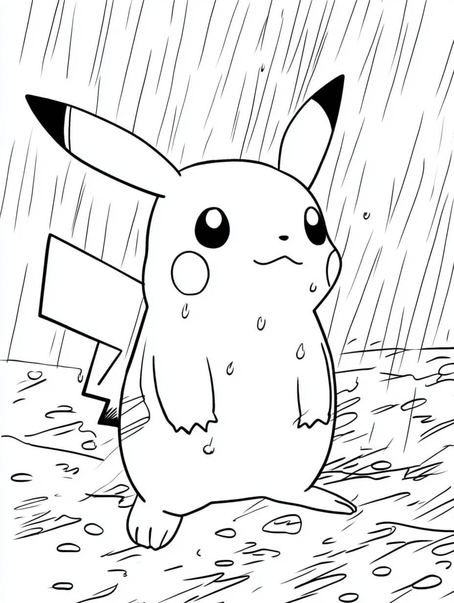 coloriage pokemon pikachu sous la pluie