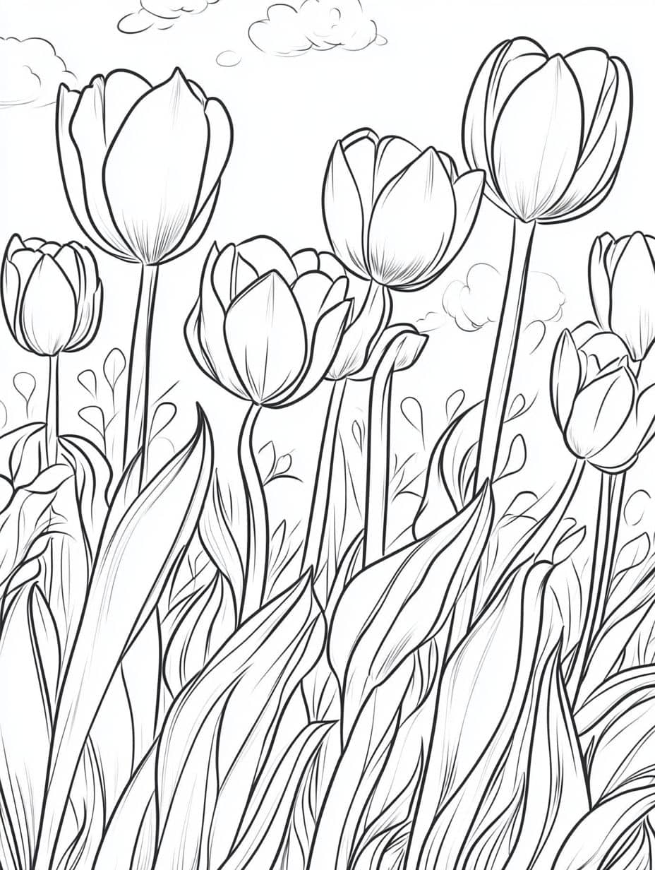 Coloriage Printemps Fleurs Tulipe