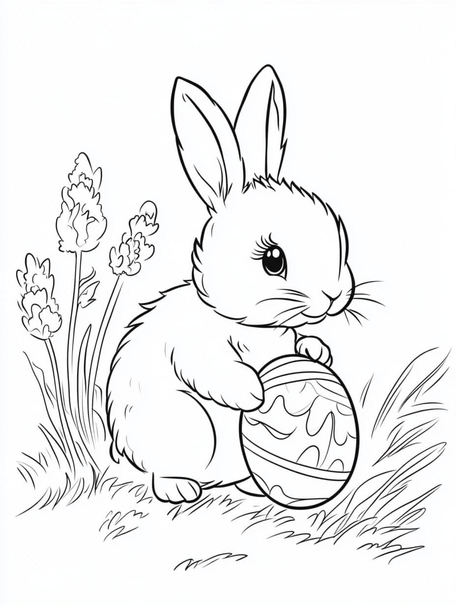 Coloriage Printemps Lapin Et Oeufs