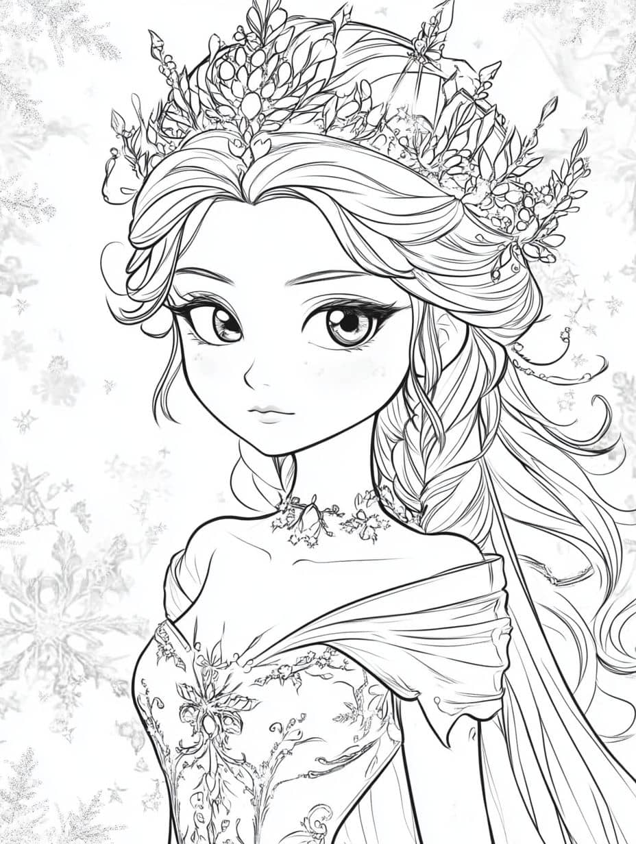 coloriage reine des neiges robe jolie