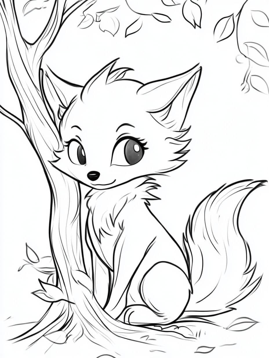 Coloriage Renard Arbres