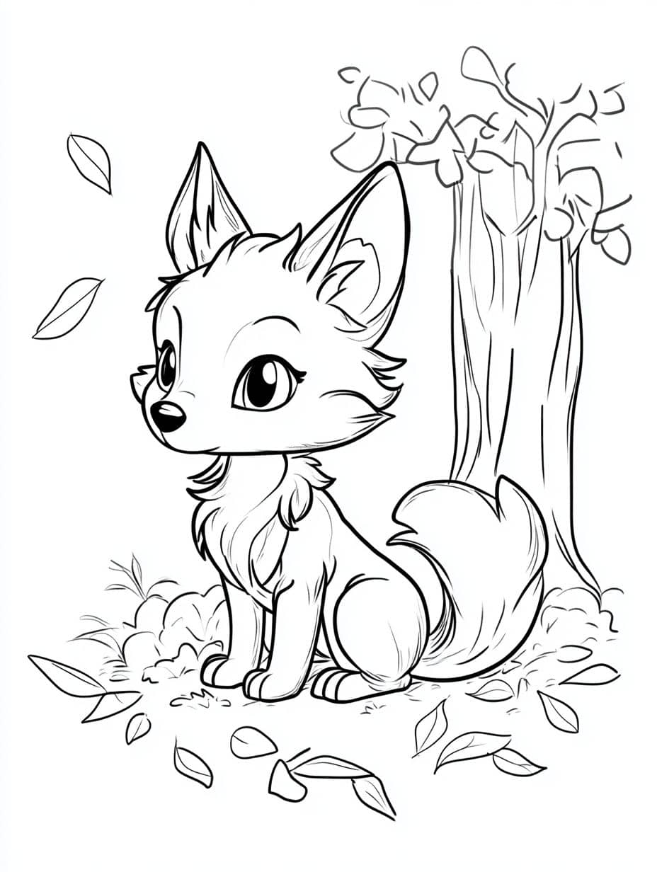 Coloriage Renard Et Arbre