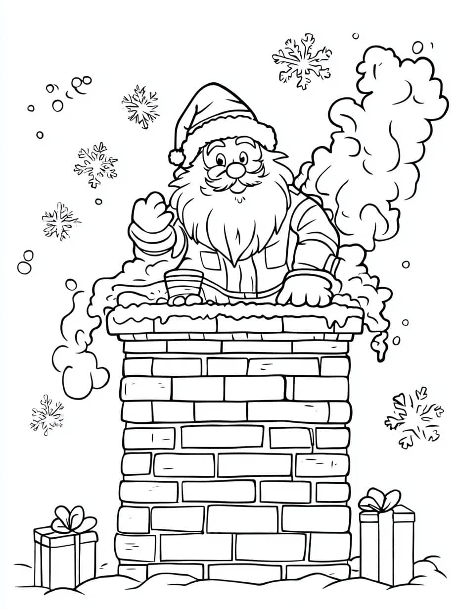 coloriage santa et de la cheminee