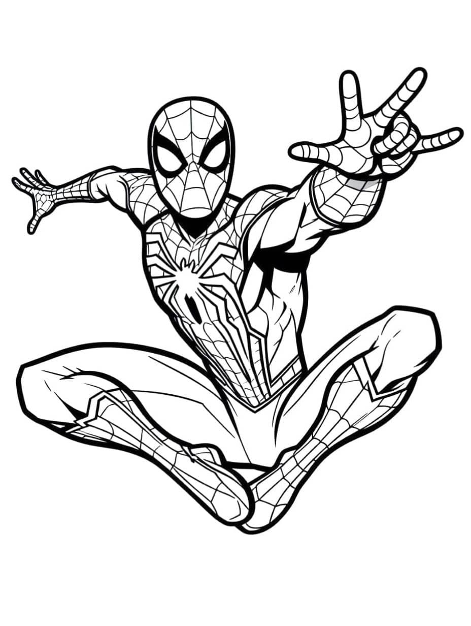 coloriage spiderman pose dynamique facile a realiser pour les enfants