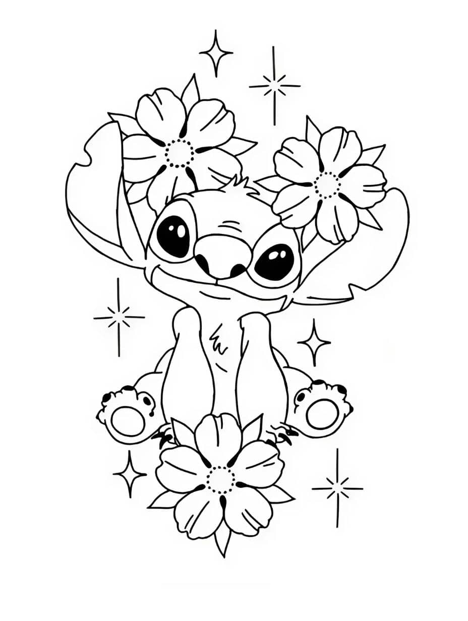 Coloriage Stitch Cute Flower Rose