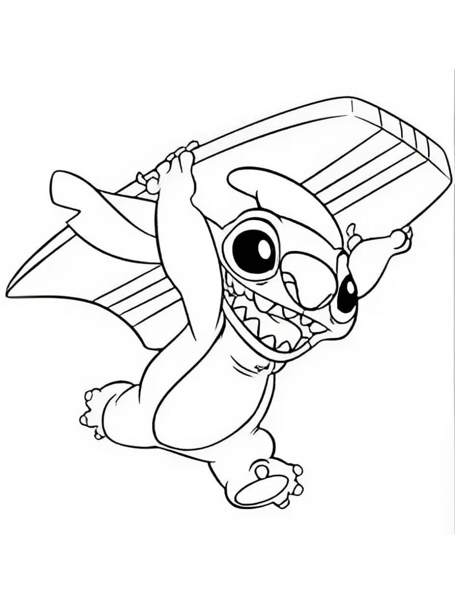 Coloriage Stitch Et Skateboard