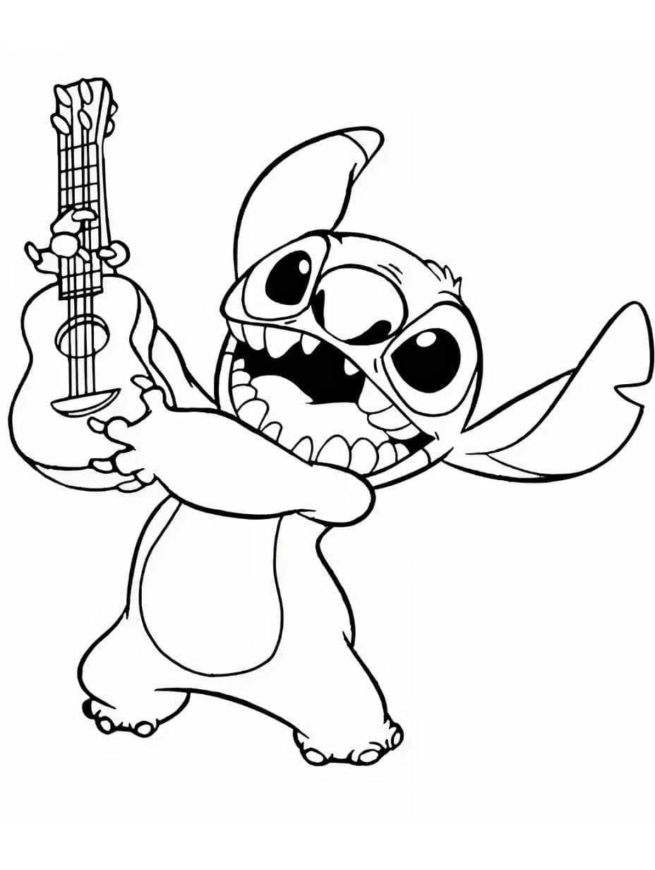 Coloriage Stitch Guitare