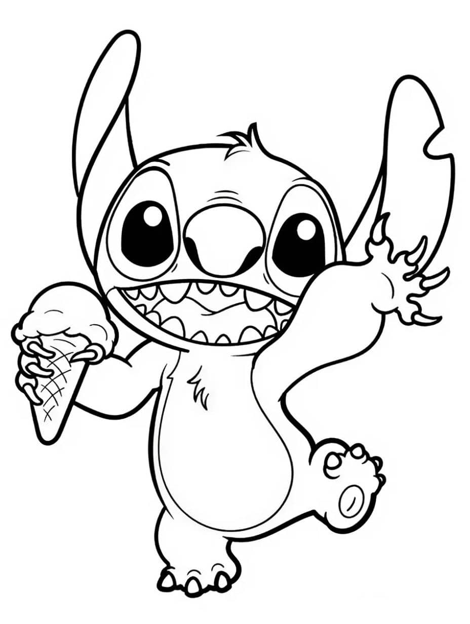 Coloriage Stitch Manger De La Glace