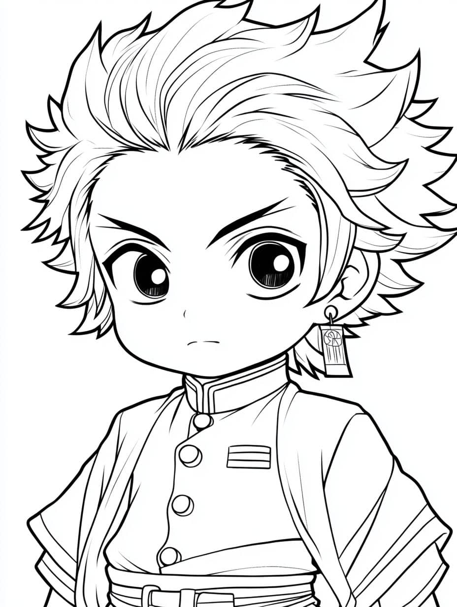 Coloriage Tanjiro Enfant Demon Slayer Paisible Mignon