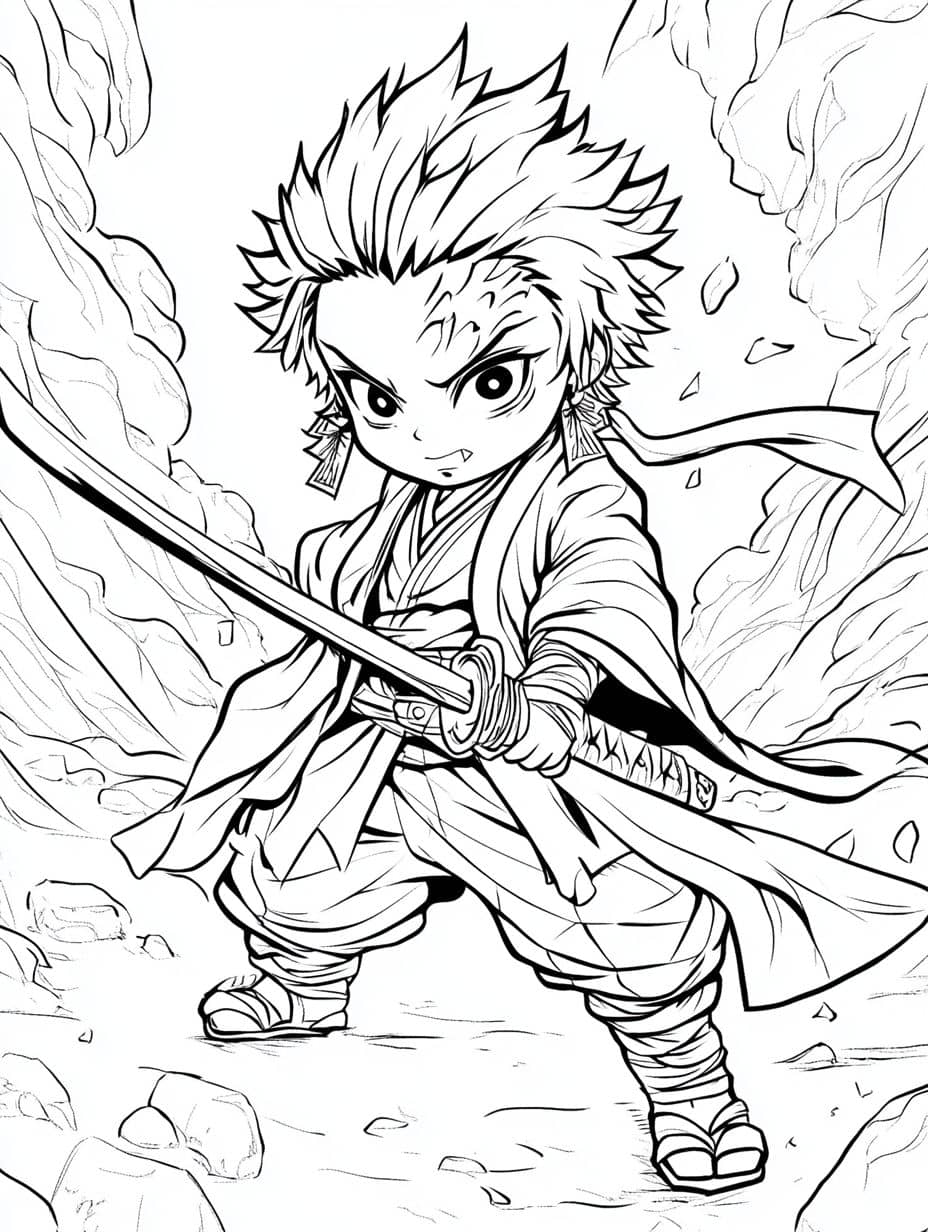 Coloriage Tanjiro Expression Determinee Demon Slayer