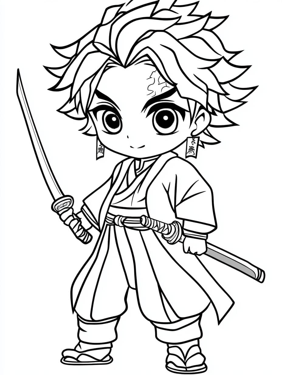 Coloriage Tanjiro Kamado Chibi Demon Slayer Kawaii