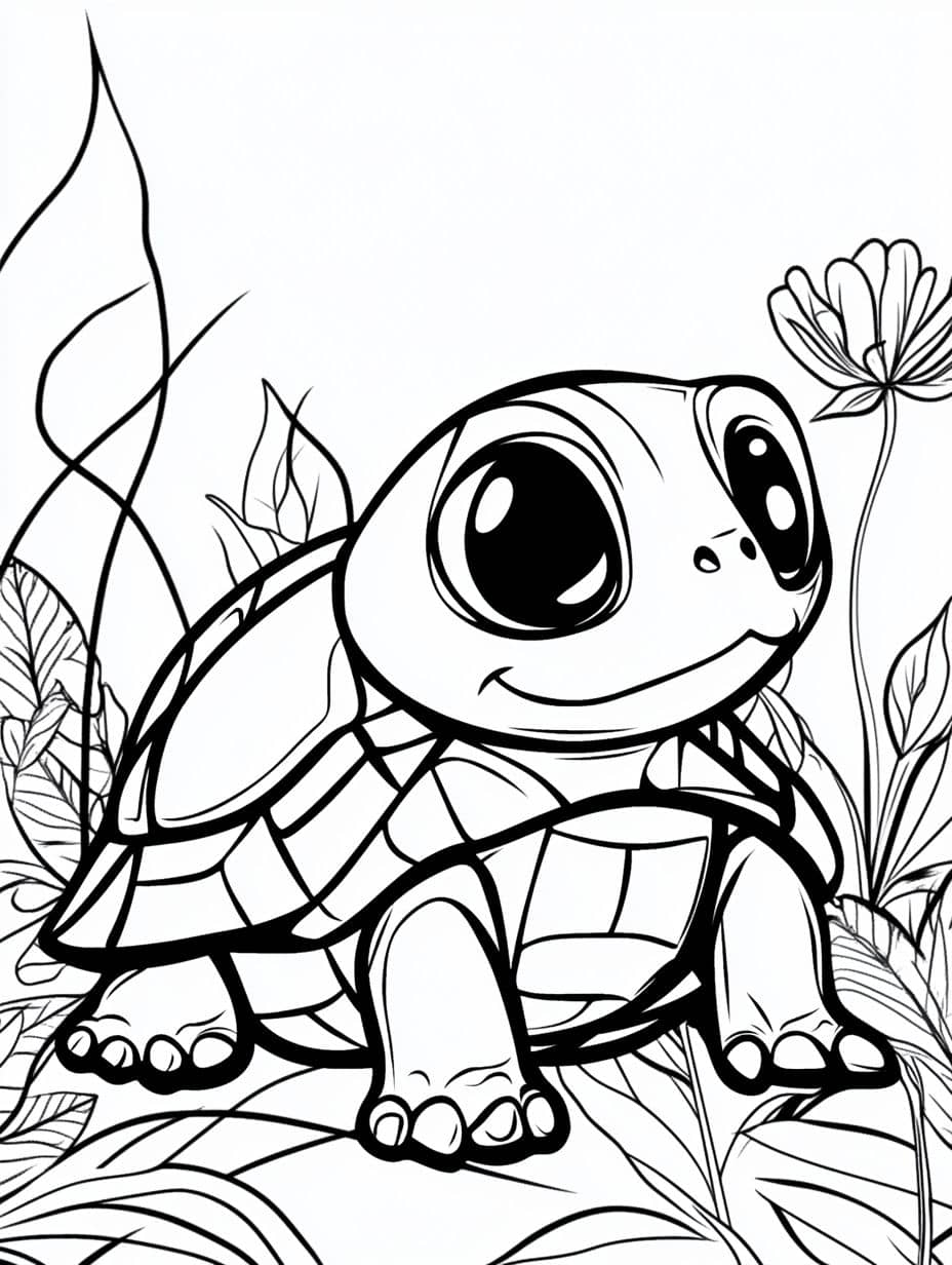 Coloriage Tortue En Train De Rire Mignonne