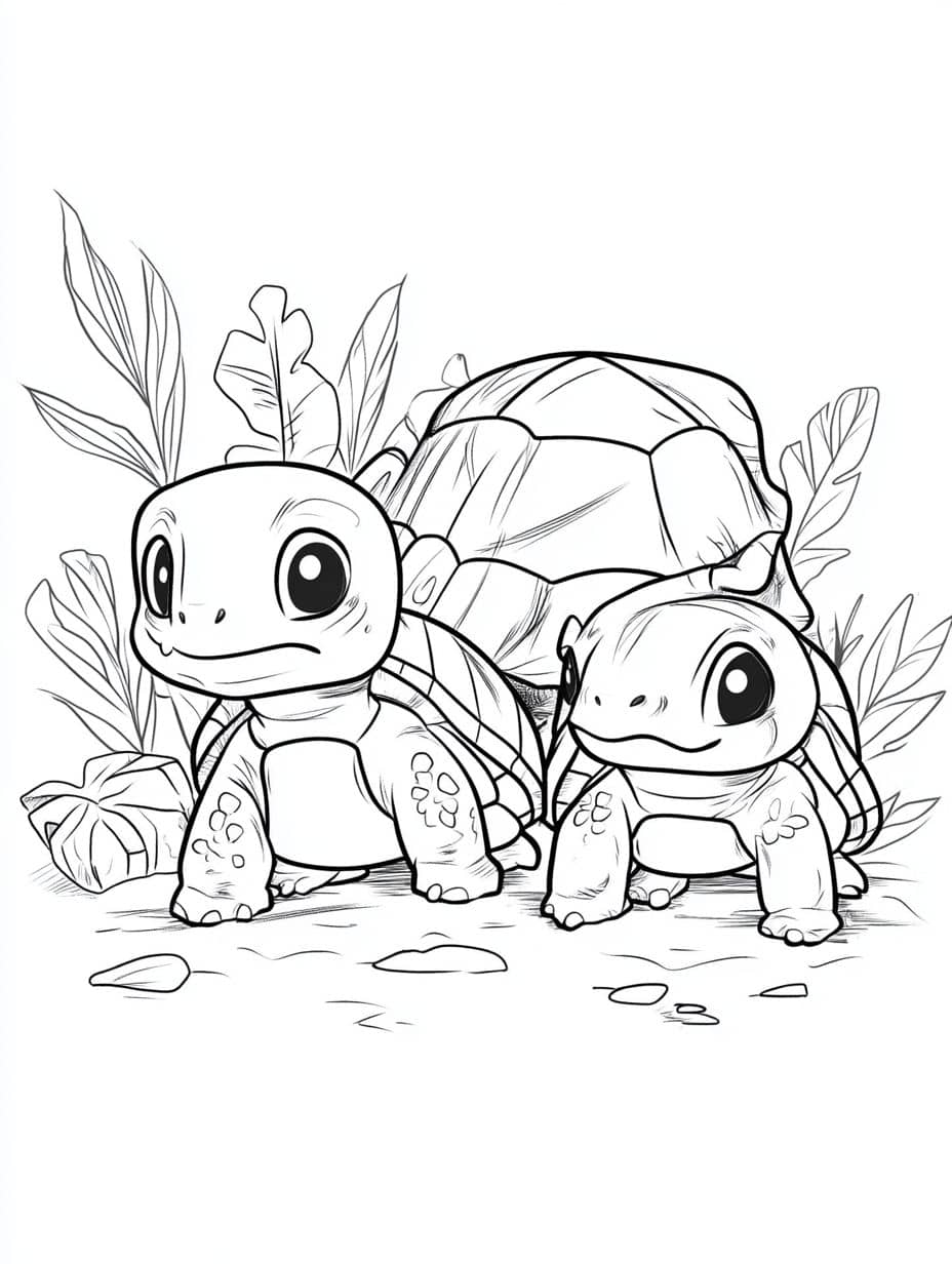 Coloriage Tortue Mere Et Fils Mignon