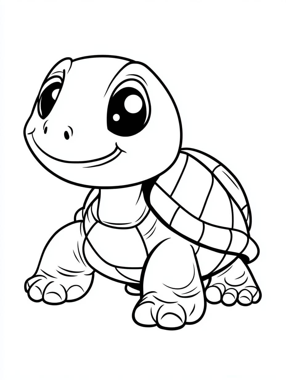 Coloriage Tortue Yeux Ronds En Train De Rire