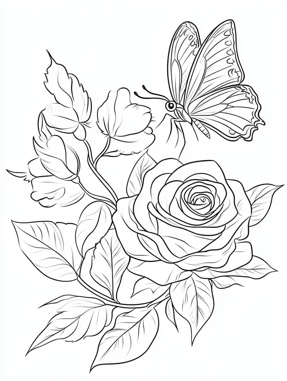 Papillons Et Coloriage Roses