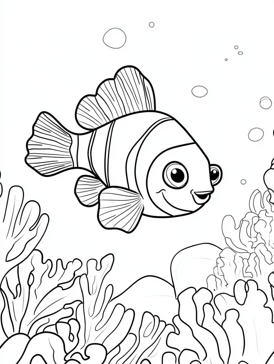 Poisson Avec Corail Coloriage