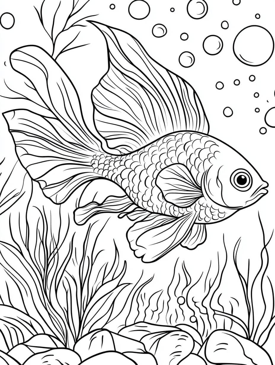 Poisson Avec Ecailles Coloriage Detaille