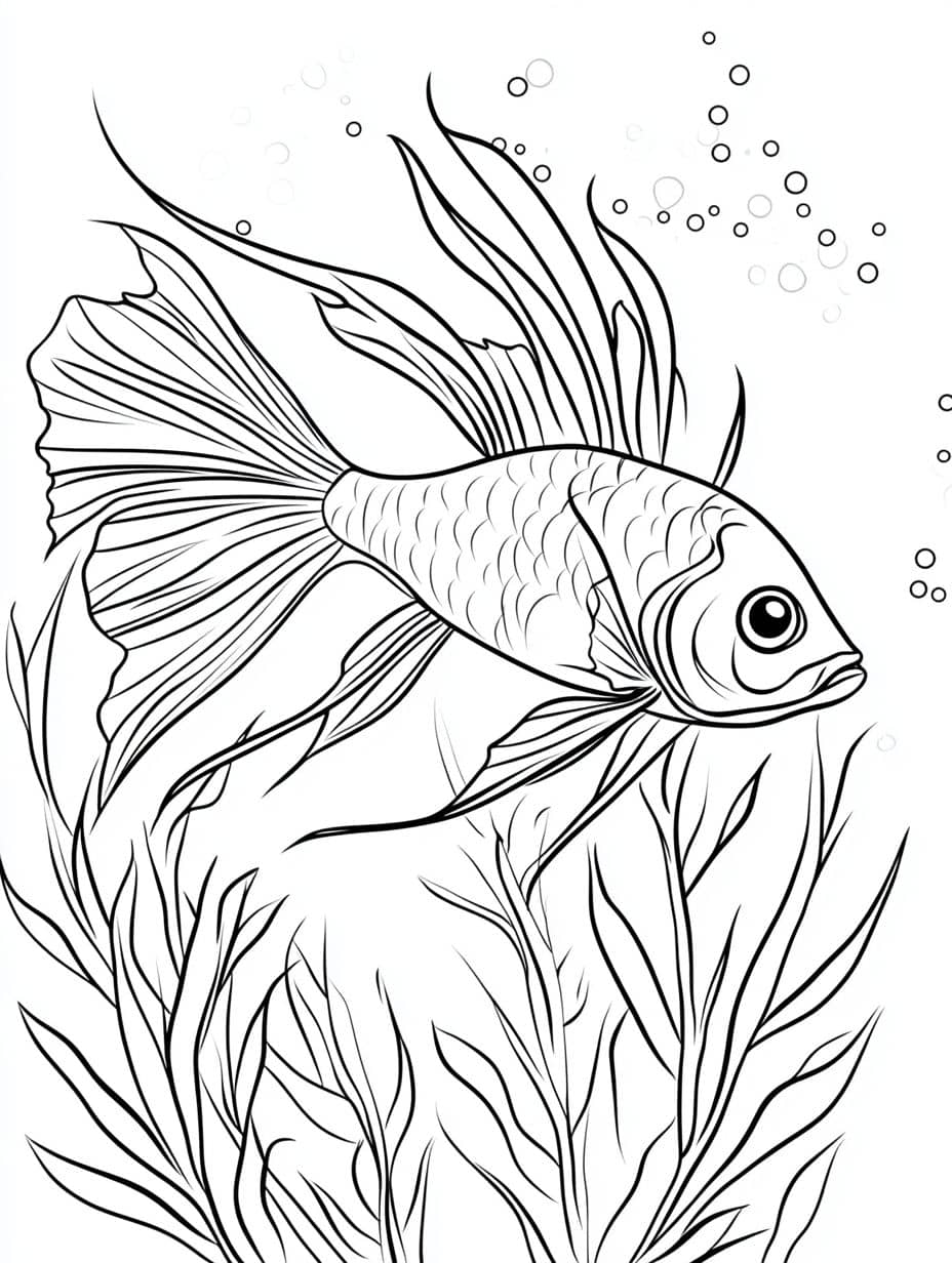 Poisson Et Algues Coloriage