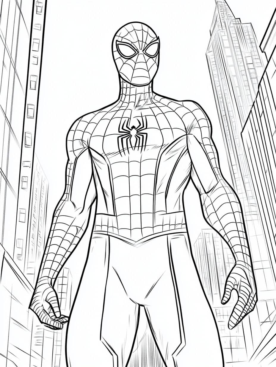 spiderman en costume coloriage