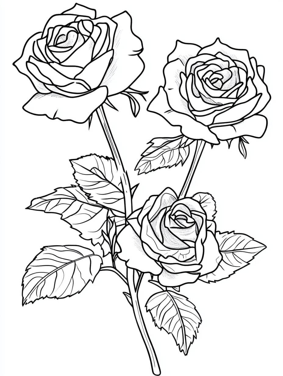 Trois Coloriage Roses Epineuses