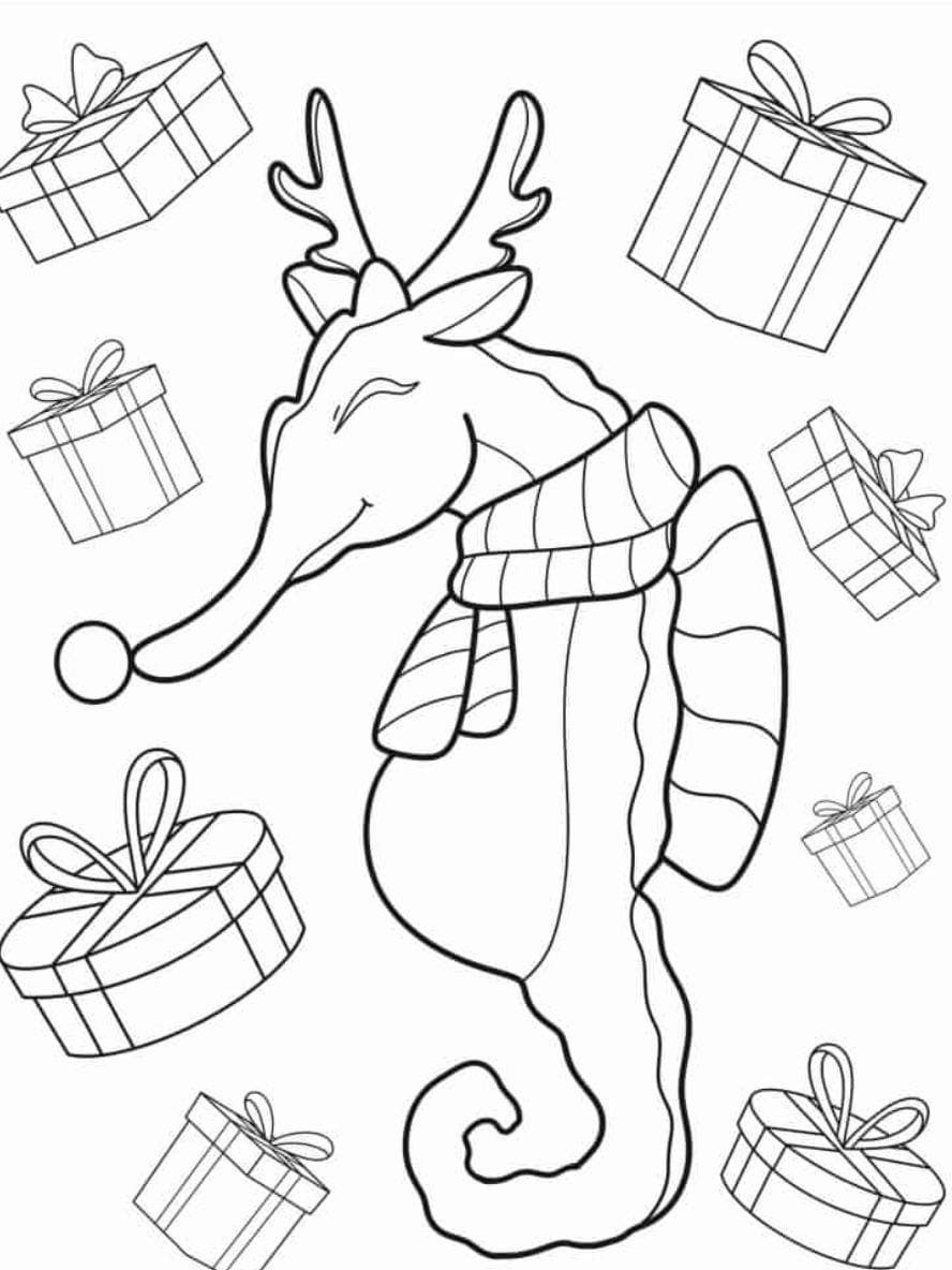 Coloriage Hippocampe De Noel Pour Colorier