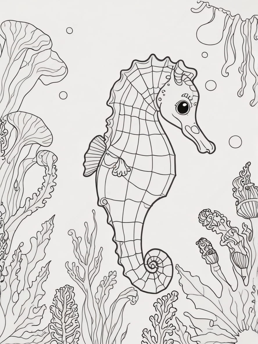 Coloriage D Hippocampes Et D Algues