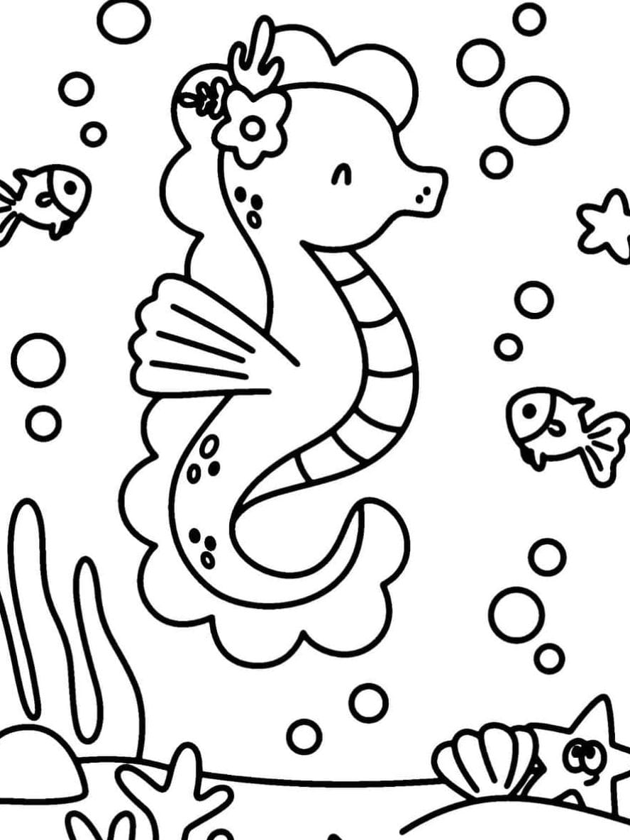 Coloriage D Hippocampes Et De Petits Poissons