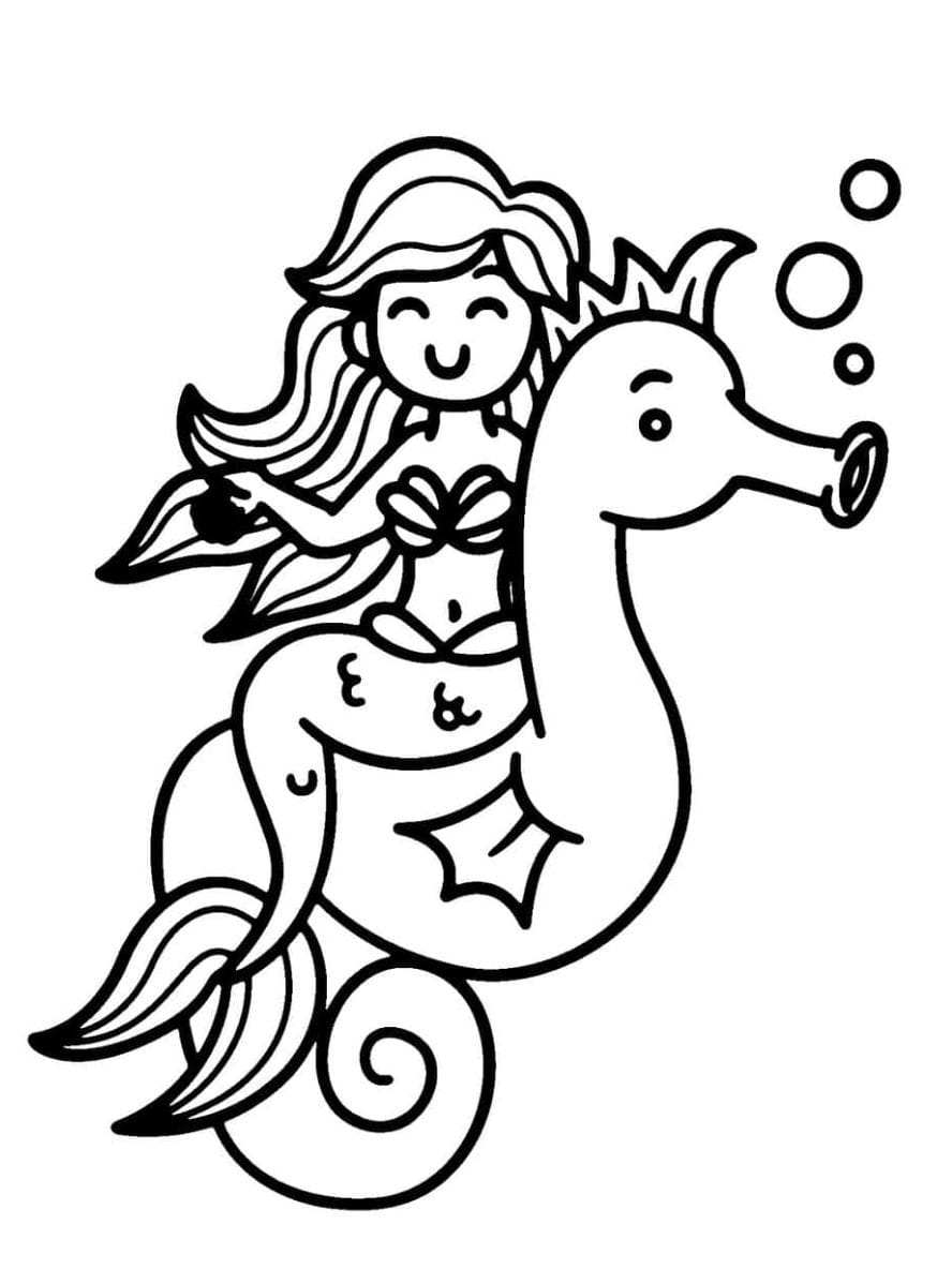 Coloriage D Hippocampes Et De Sirenes Mignons