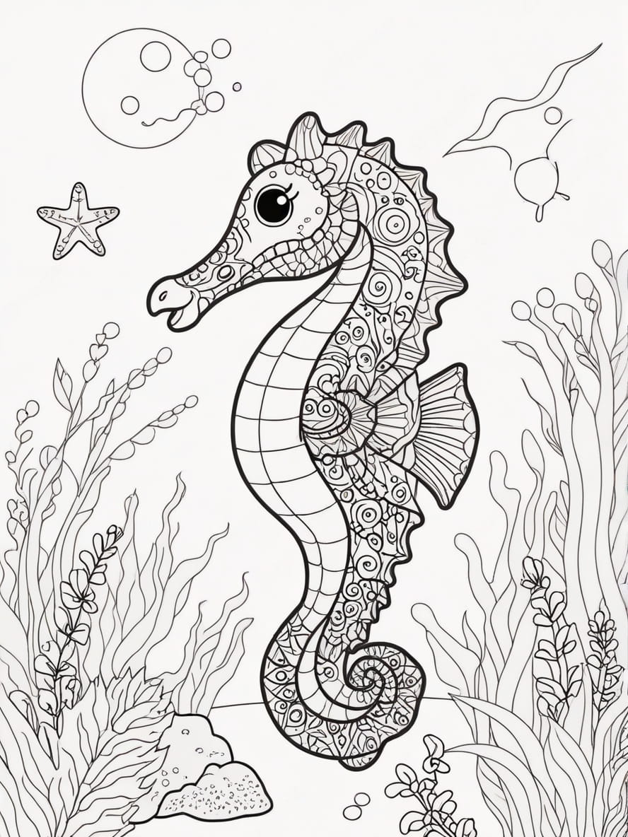 Coloriage D Hippocampes Et D Etoiles De Mer