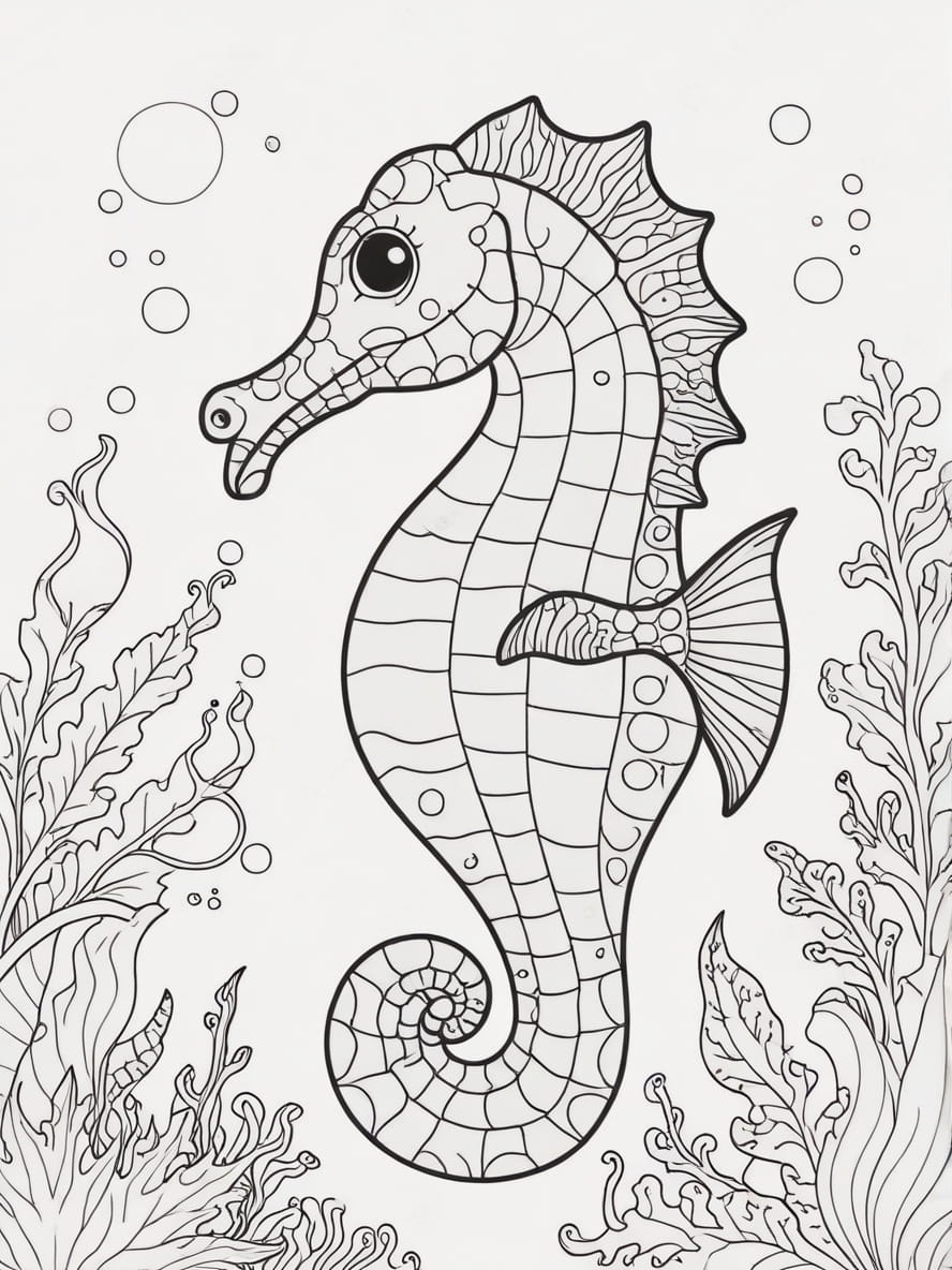 Coloriage Hippocampe Nageur