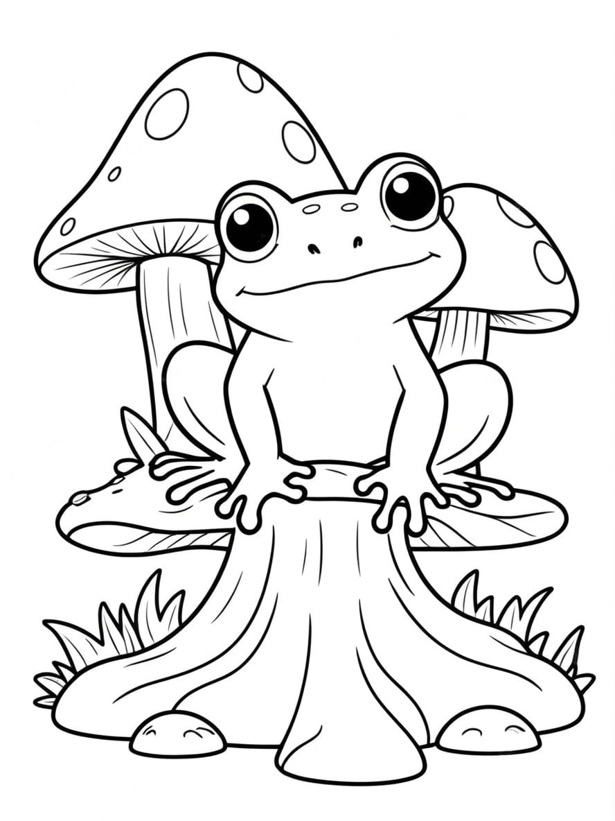 Coloriage Ggrenouille Assise Sur Un Champignon Chibi