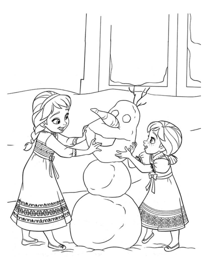 Coloriage Anna Avec Elsa Et Olaf