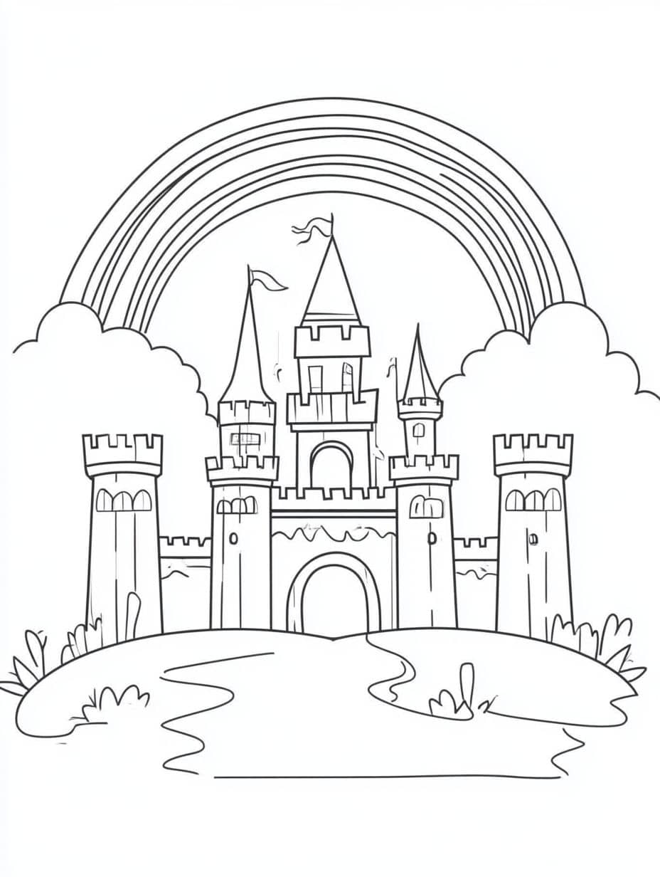 Coloriage Arc En Ciel Avec Chateau