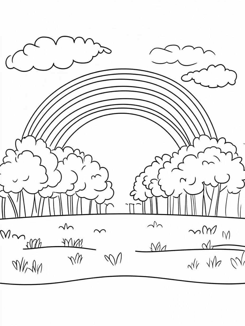 Coloriage Arc En Ciel Avec Grands Nuages