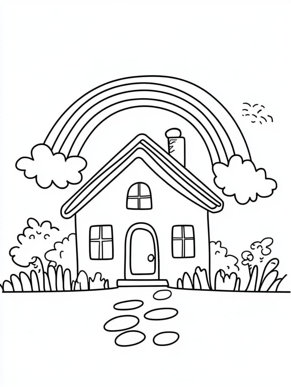 Coloriage Arc En Ciel Avec Petite Maison