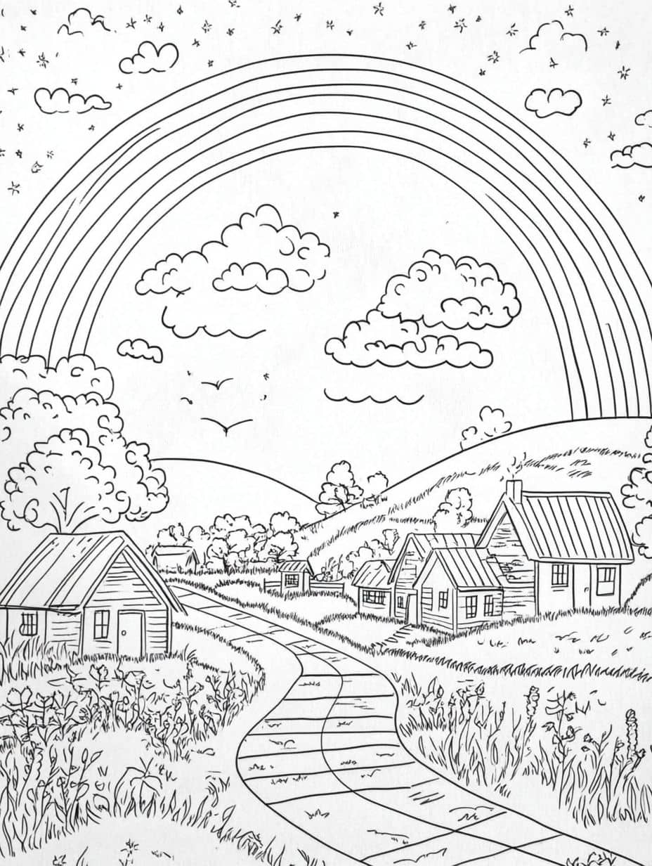 Coloriage Arc En Ciel Avec Petits Nuages