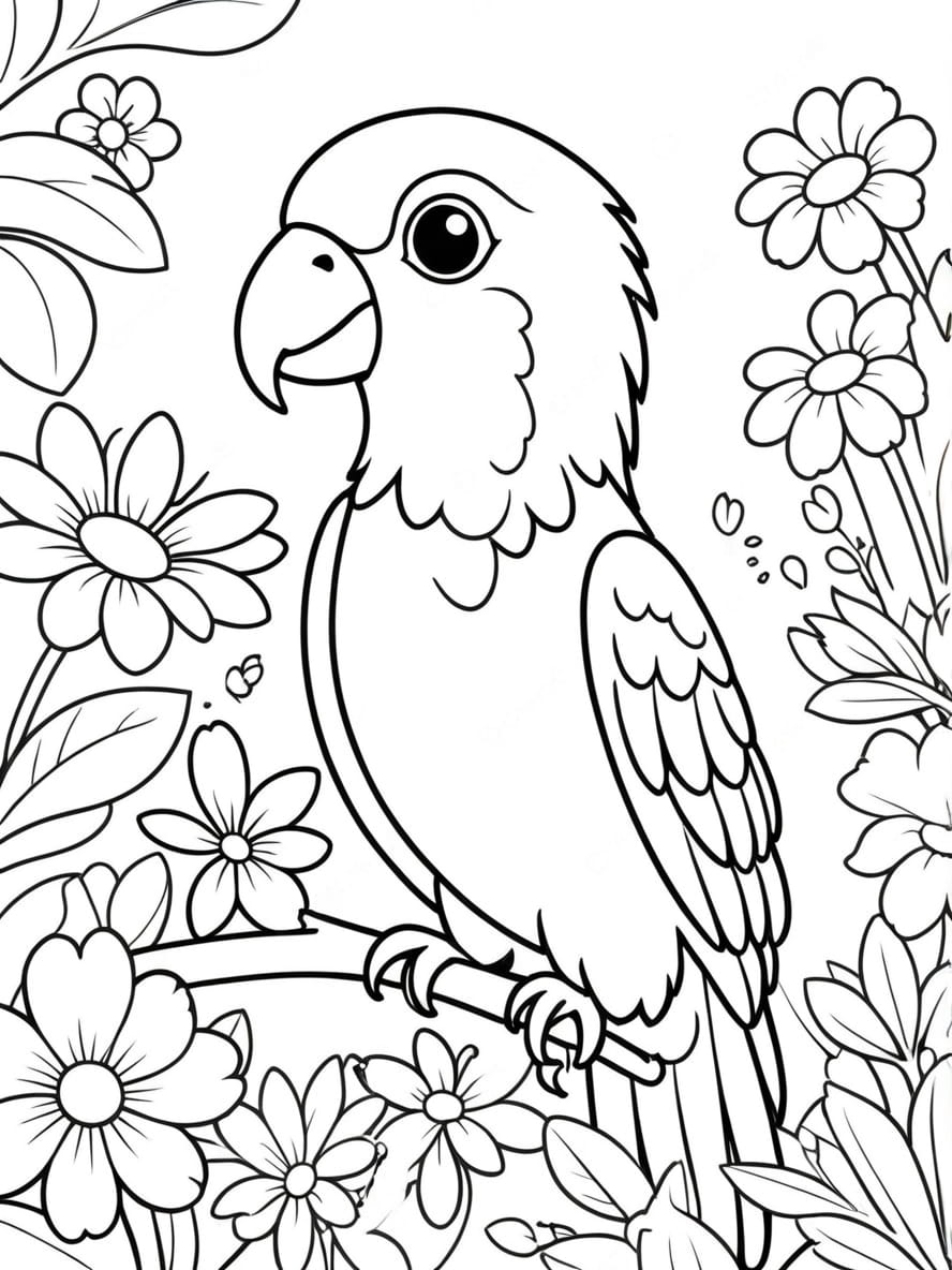 Coloriage Arriere Plan D Un Perroquet Et D Un Jardin De Fleurs Exotiques