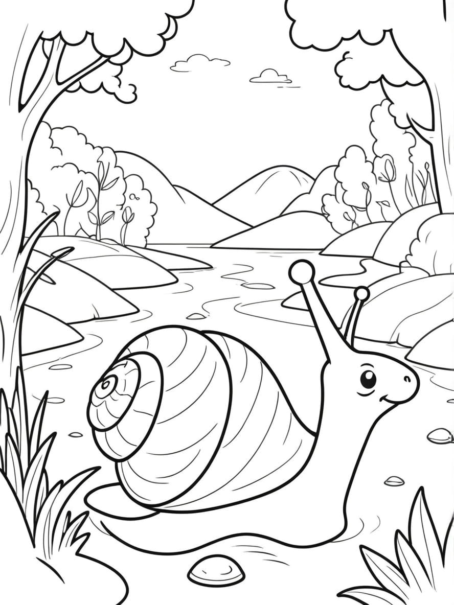 Coloriage Aventure D Escargots Au Bord De La Riviere