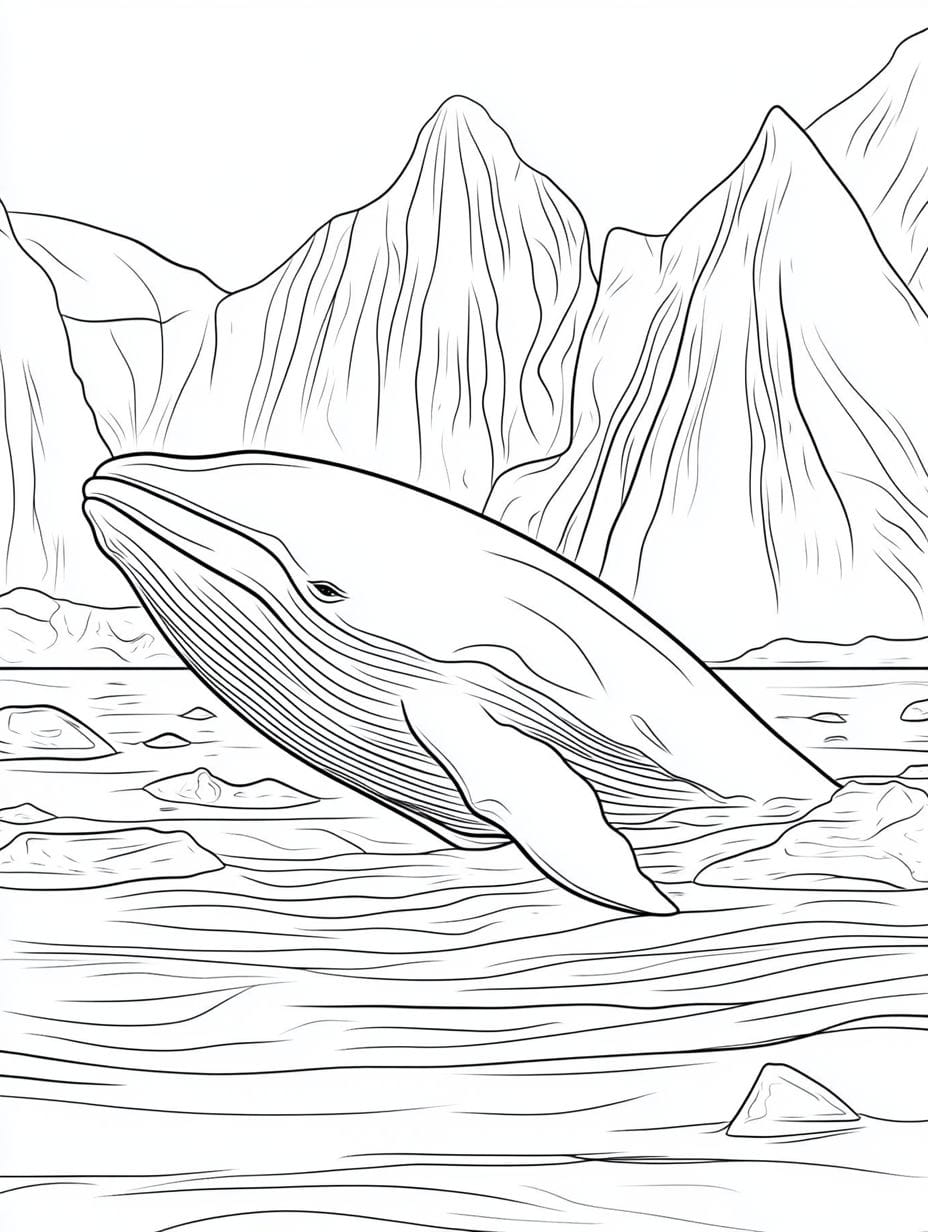 Coloriage Baleine Dans L Arctique Avec Des Icebergs Chibi